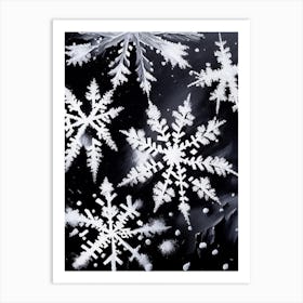 Ice, Snowflakes, Black & White 1 Art Print