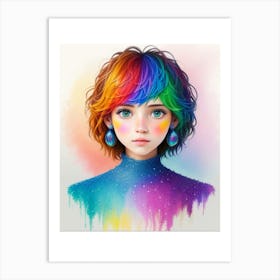 Visual Girl With Rainbow Hair, Authentic piece Art Print