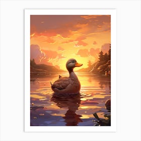 Sunset Animated Duck 3 Art Print