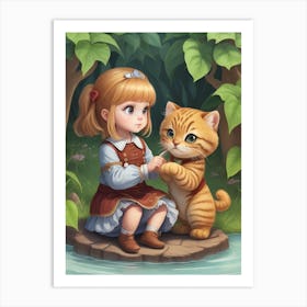 Girl & cat Art Print