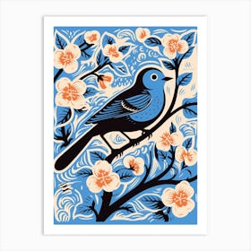 Vintage Bird Linocut Bluebird 4 Art Print