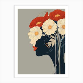 Portrait Of A Woman With Flowers 1 Art Print