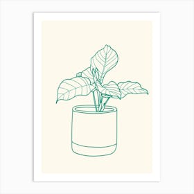 Line Drawing Green Pot Plant Art Print
