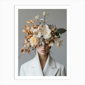 Portrait Of A Woman With Flowers On Her Head Art Print