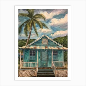 Blue House On The Beach 1 Art Print