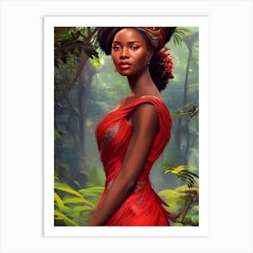 Beautiful And Proud African Woman Dressed In Red Robe Art Print