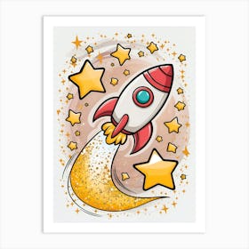 Rocket Ship With Stars Art Print