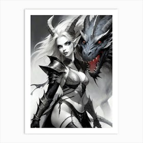 Dragonborn Black And White Painting (26) Art Print