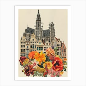 Belgium   Floral Retro Collage Style 1 Art Print