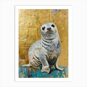 Harp Seal Pup Gold Effect Collage 2 Art Print