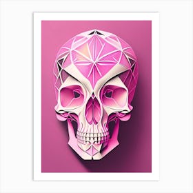 Skull With Geometric Designs 2 Pink Line Drawing Art Print