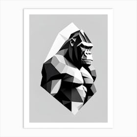 Gorilla Beating Chest Gorillas Black & White Geometric 1 Art Print
