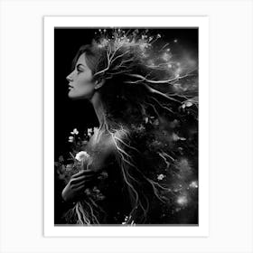 Ethereal Lady of the forest (b&w) Art Print