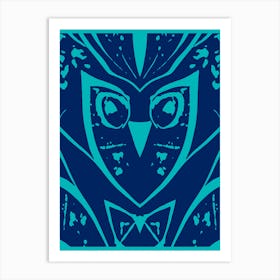 Abstract Owl Two Tone Dark Blue 1 Art Print