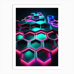 Hexagonal shapes with neon lights Art Print