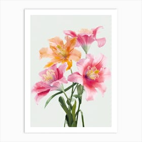 Lilies Flowers Acrylic Painting In Pastel Colours 7 Art Print