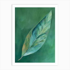 Leaf On A Green Background Art Print