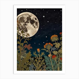 Moon Over Wildflowers Style William Morris 1 Art Print