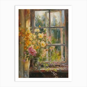 Carnation Flowers On A Cottage Window 4 Art Print