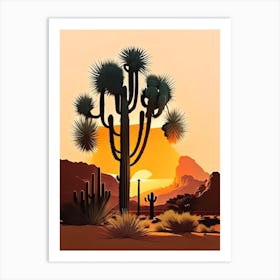 Joshua Tree At Dawn In Desert Retro Illustration (3) Art Print