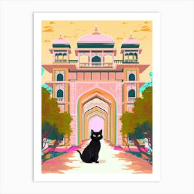A Black Cat At Patrika Gate   Indian Door Art Print
