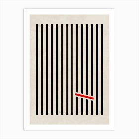 Geometric Contrast: Red Line Through Black Bars Art Print