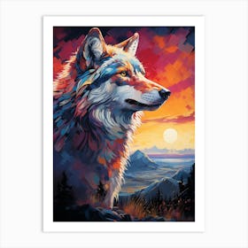 Wolf At Sunset Art Print