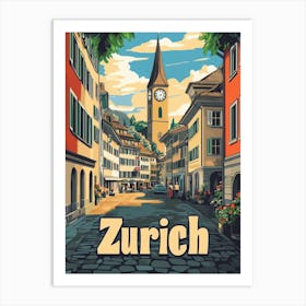 Aihrgdesign A Retro Travel Poster For Zurich 3 Art Print