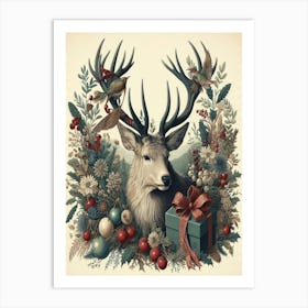 Christmas Deer 3 Style William Morris Art Print