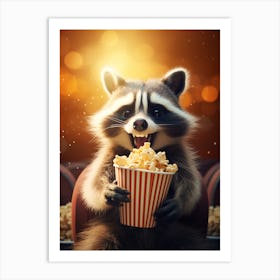 Cartoon Guadeloupe Raccoon Eating Popcorn At The Cinema 4 Art Print