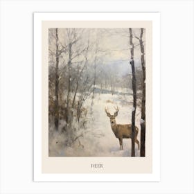 Vintage Winter Animal Painting Poster Deer 3 Art Print