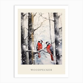 Winter Watercolour Woodpecker 1 Poster Art Print