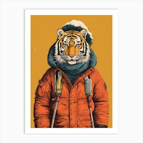 Tiger Illustrations Wearing Ski Gear 1 Art Print