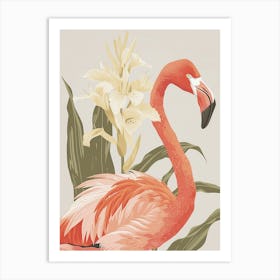 Jamess Flamingo And Canna Lily Minimalist Illustration 4 Art Print