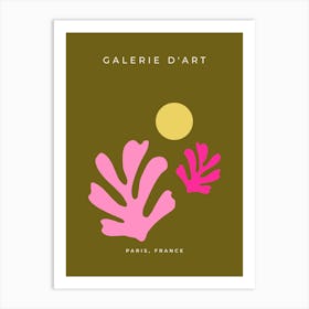 Abstract Leaves Olive Green Pink Cut Outs Art Print