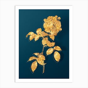 Vintage Seven Sisters Roses Botanical in Gold on Teal Blue n.0098 Art Print