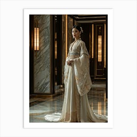 Asian Woman Stands Poised In A Luxurious Fashion Ensemble Contrasting Traditional Elements With Hig (3) Art Print