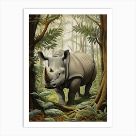 Rhino In The Shadows Of The Trees Realistic Illustration 4 Art Print