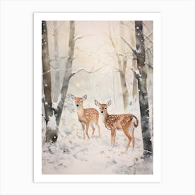 Winter Watercolour Fawn 3 Art Print