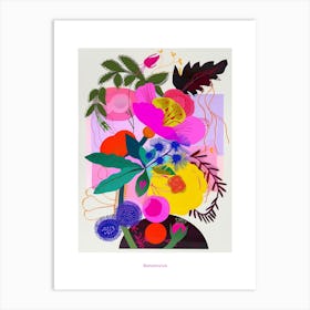 Ranunculus 1 Neon Flower Collage Poster Art Print