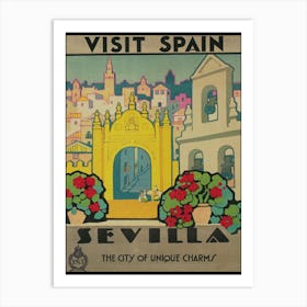 Visit Spain Sevilla Spain Vintage Travel Poster Art Print