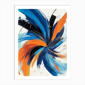 An Abstract Painting Featuring Bold, Swirling Strokes Of Blue, Orange and Black Paint Art Print