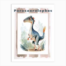 Cute Cartoon Parasaurolophus Dinosaur Poster Art Print