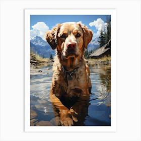 Labrador playing in a lake Art Print