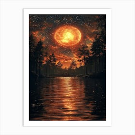 Starry Sky Over A Lake Art Print