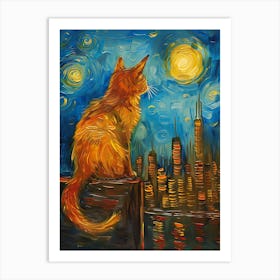 Starry Night Cat 9 Art Print