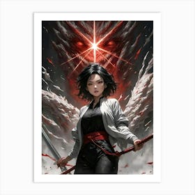 Anime - Gorgeous Girl wielding a Steel Sword with a Dragon Art Print