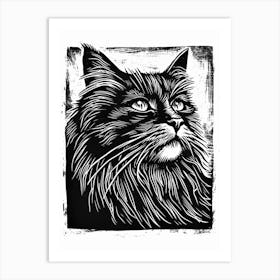 Maine Coon Linocut Blockprint 7 Art Print