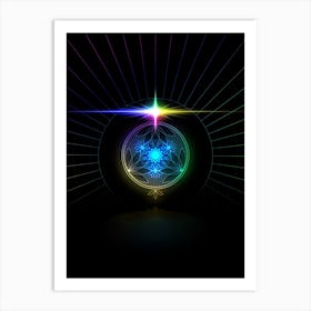 Neon Geometric Glyph in Candy Blue and Pink with Rainbow Sparkle on Black n.0024 Art Print