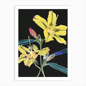 Neon Flowers On Black Evening Primrose 3 Art Print